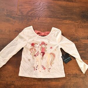 Cynthia Rowley Cream Long Sleeve Shirt with Horse and Girl Print NWT